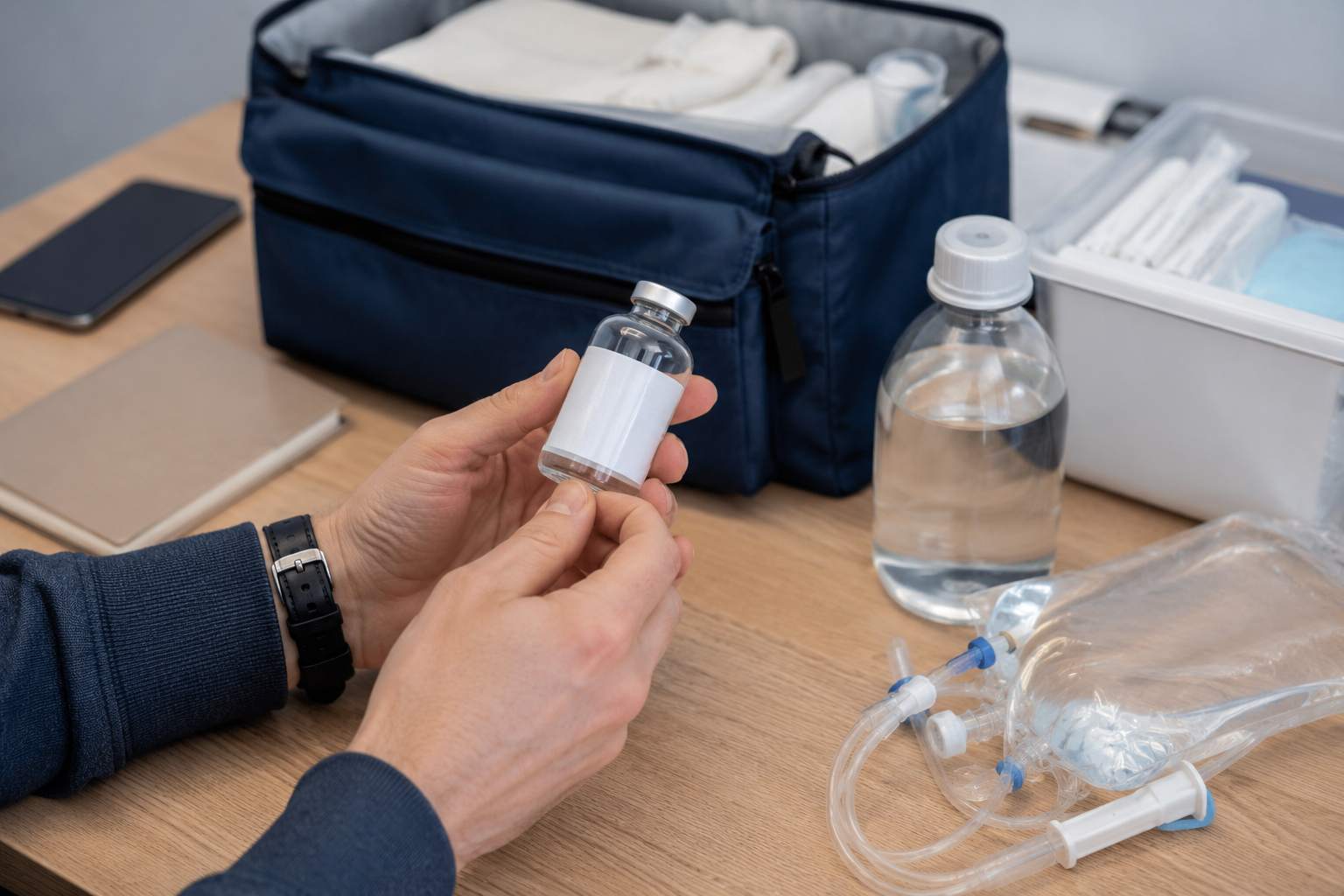 Специалист готовится к проведению капельницы Трентал
