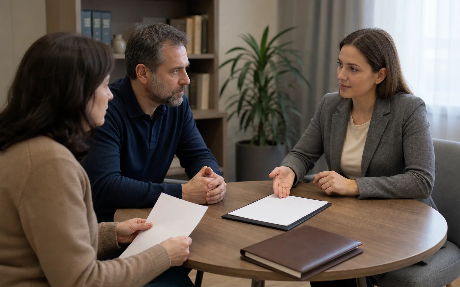 Семья обсуждает лечение зависимости со специалистом